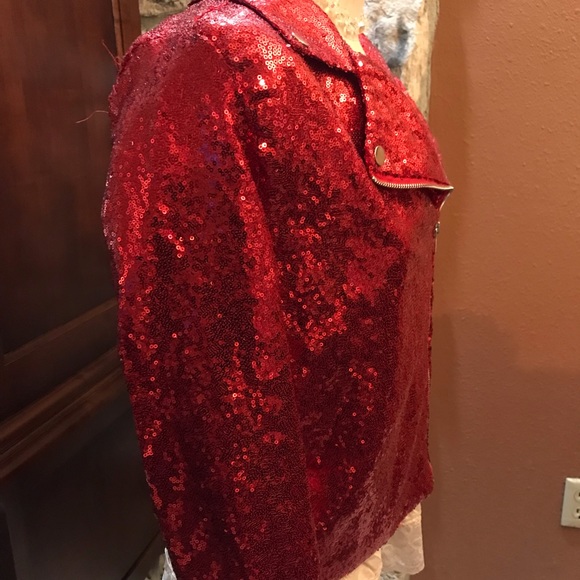 Red sequined lined jacket - Picture 4 of 10